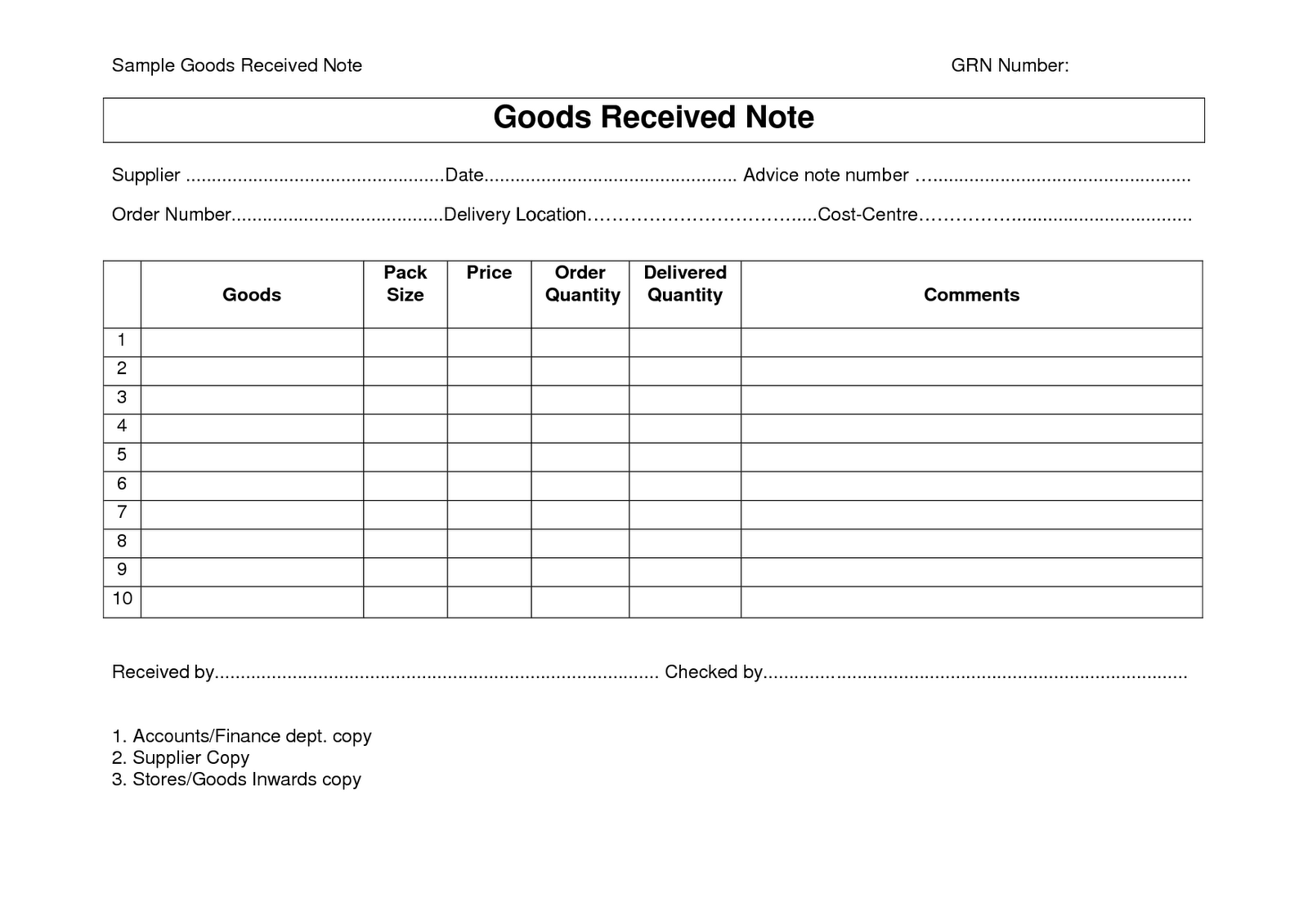 Goods Received Letter Template